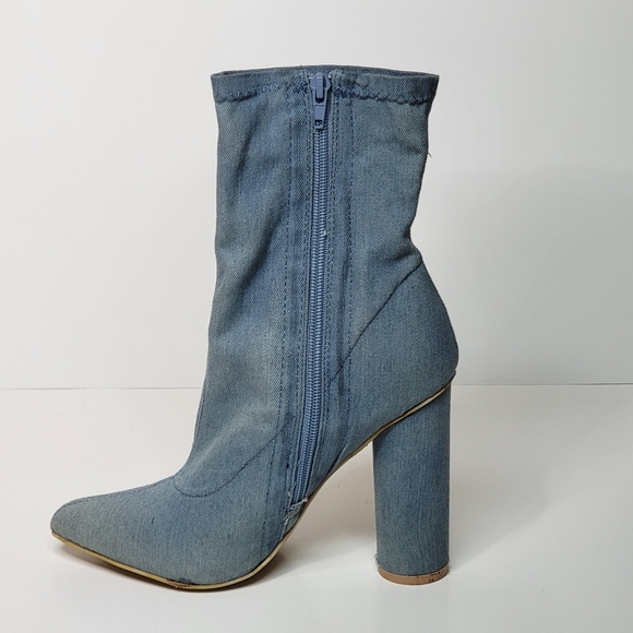 VIVA shin high faux denim jean chambray heels women's booties size 39 - Picture 3 of 12